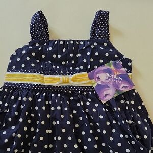 Blueberi Boulevard Polka Dot Dress with Yellow Accent
